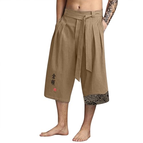 CCOOfhhc Japanische Taro-Leinen Herren – Traditionelles Design, Kordelzug & Atmungsaktiv, Ideal Für Sommer, Strand & Outdoor-Aktivitäten Japanische Hose Herren Cord von CCOOfhhc