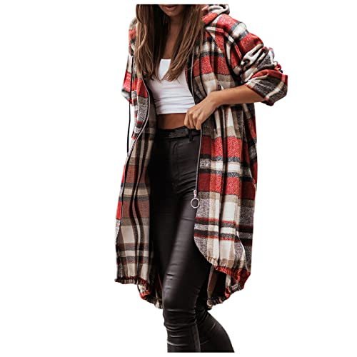 CCOOfhhc Karierte Hemdjacke Lang Damen Flanell Leicht Oktoberfest Freizeit Boyfriend Hemd Freizeithemd Kariert Lässig Plaid Oberteil Hemdbluse Outwear Große Größen Locker Longshirt Flanell Jacke von CCOOfhhc