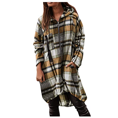 CCOOfhhc Karierte Hemdjacke Lang Damen Flanell Leicht Oktoberfest Freizeit Boyfriend Hemd Freizeithemd Kariert Lässig Plaid Oberteil Hemdbluse Outwear Große Größen Locker Longshirt Flanell Jacke von CCOOfhhc