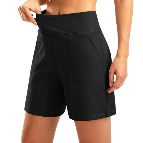 CCOOfhhc Kurze Radlerhose Damen Leggings mit Tasche Atmungsaktive Fahrradhose Elastische Shorts Radfahrhose Trocknenden Radunterhose Blickdicht Unterhosen High Waist Mountainbike Fahrrad von CCOOfhhc