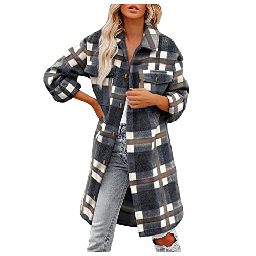 CCOOfhhc Lange Hemdjacke Damen Kariert Boyfriend Plaid Oversized Oktoberfest Hemdbluse Hemdjacke Button-down Leicht Klassische Kariertehemd Blusenshirt Mantel Elegant Langarm Longshirt Karohemd von CCOOfhhc