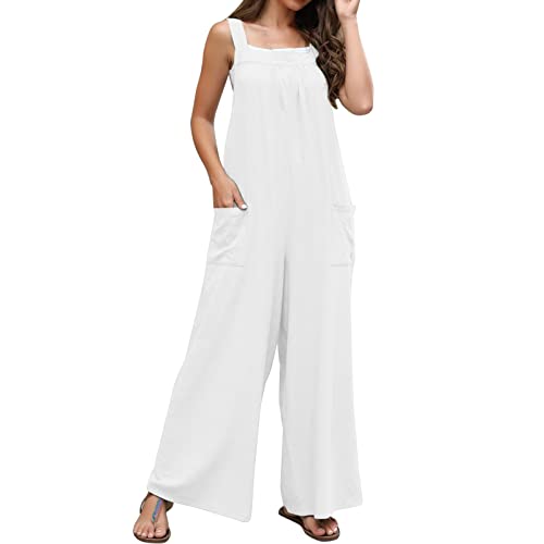 CCOOfhhc Latzhose Damen Arbeitshose Ärmellose Overalls Retro Lässiger Jumpsuits Breites Bein Ärmellose Jumpsuit Trägerhose Sexy Vintage Leinenhose Leinen Strampler Sommer Elegant Latzhose von CCOOfhhc