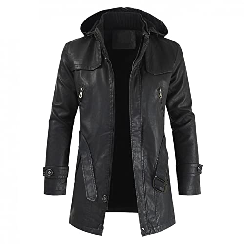 CCOOfhhc Lederjacke Herren Winter Bikerjacke Kunstleder Militär Jacke Übergang Bomberjacke mit Reißverschlusstasche Lang Wasserdicht Winddicht Herrenjacke Bikerjacke Leder Kapuzenjacke Hoodie von CCOOfhhc