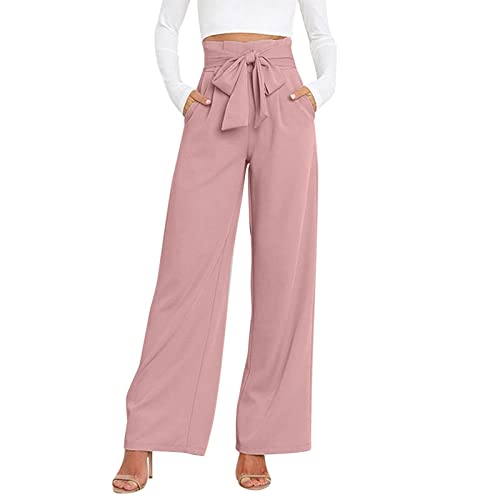 CCOOfhhc Leichte Sommerhose, Damen Leinenhose Sommer Lang Weites Bein Sommerhose High Waist Bequem Luftig Leinen Freizeithose Leicht Elegant Locker Schlupfhose Stoffhose Palazzo Hose Wickelhose von CCOOfhhc