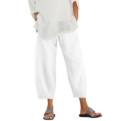 CCOOfhhc Leinenhose Herren Lang üBergröße Baumwolle Lose Sommerhosen Strandhose Casual Bedrucken Sommer Leinen Hose Elastischen Bund 3/4 Freizeithosen Pants Straight Bein Jogger Jogginghose Pumphose von CCOOfhhc