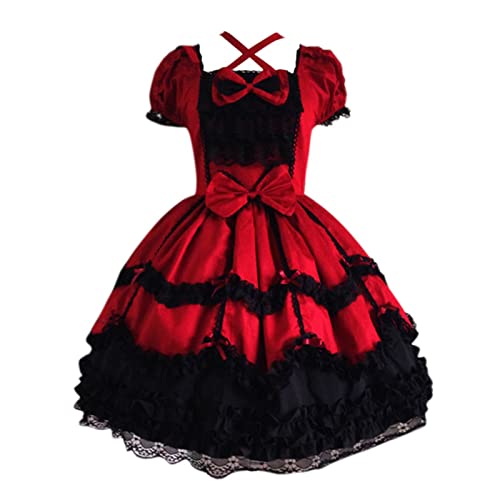 CCOOfhhc Lolita Dress Store Cosplay schwarz gotisch Japanisches mädchen Vintage Punk Stil Puff Sleeve Bandage Mini Kleid Frauen Kleider Maid Anzug Damen Outfit für Mädchen Halloween Kostüm von CCOOfhhc