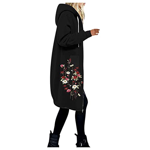 CCOOfhhc Longjacke Damen üBergang Oversize Große Größen Sweatjacke Kapuzenpullover Lang Mode Hoodie Jacke Übergangsjacke Elegant Pullover Kapuzenjacke Casual Steppjacke Herbstjacke Leichtsteppjacke von CCOOfhhc