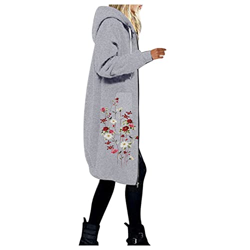 CCOOfhhc Longjacke Damen üBergang Oversize Große Größen Sweatjacke Kapuzenpullover Lang Mode Hoodie Jacke Übergangsjacke Elegant Pullover Kapuzenjacke Casual Steppjacke Herbstjacke Leichtsteppjacke von CCOOfhhc