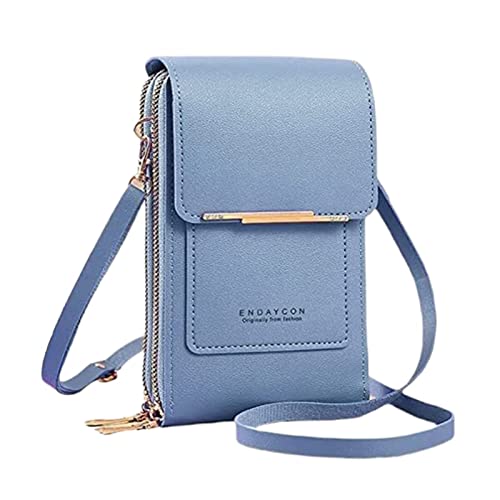 Mini Handy Umhängetasche Damen für Reisen, Handytasche zum Umhängen Leder,Universal Crossbody Phone Tasche Kleine Schultertasche Geldbörse Portmonee mit Kartenfächer (Blue) von CCOOfhhc