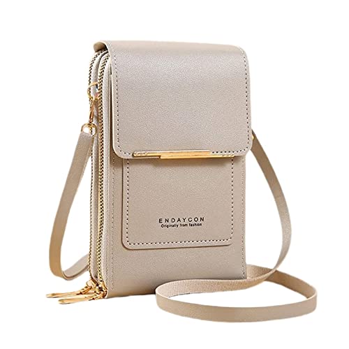 CCOOfhhc Mini Handy Umhängetasche Damen für Reisen, Handytasche zum Umhängen Leder,Universal Crossbody Phone Tasche Kleine Schultertasche Geldbörse Portmonee mit Kartenfächer (Grey) von CCOOfhhc
