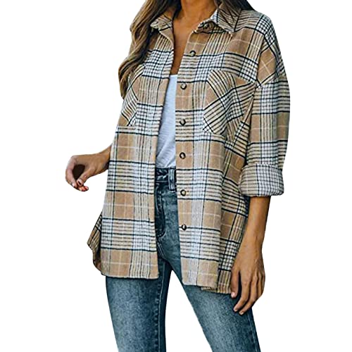 CCOOfhhc Rot Kariertes Hemd Damen Bayrisch Plaid Boyfriend Shacket Lässig Longshirt Blusen Freizeit Leicht Locker Hemd Flanell Jacke Oversized Klassische Outwear Hemdbluse Tunika Tops von CCOOfhhc
