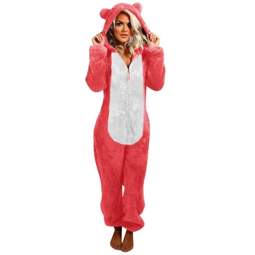 CCOOfhhc Schlafoveralls Damen Kuschelig Teddy Fleece Flauschig Jumpsuits Warm Plüsch Einteiler Onesie Winter Anzug Overall Elegant Loungewear Schlafoveralls Mit Kapuze Playsuit Strampler von CCOOfhhc