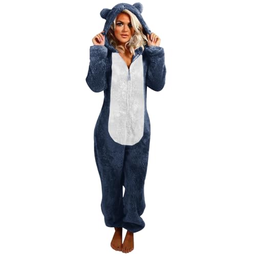 CCOOfhhc Schlafoveralls Damen Kuschelig Teddy Fleece Flauschig Jumpsuits Warm Plüsch Einteiler Onesie Winter Anzug Overall Elegant Loungewear Schlafoveralls Mit Kapuze Playsuit Strampler von CCOOfhhc