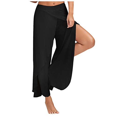 CCOOfhhc Sommer Freizeithosen Damen Hosen Lose Leichte Sporthose Yogahosen Pumphose Haremshose mit Schlitz Casaul Marlene Hose Elastisch Bund Einfarbig Weitem Bein Split Strandhose von CCOOfhhc