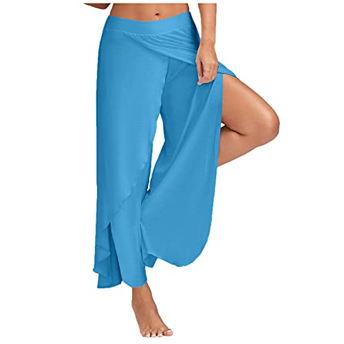 CCOOfhhc Sommer Freizeithosen Damen Hosen Lose Leichte Sporthose Yogahosen Pumphose Haremshose mit Schlitz Casaul Marlene Hose Elastisch Bund Einfarbig Weitem Bein Split Strandhose von CCOOfhhc