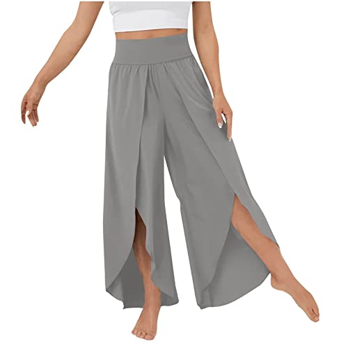 CCOOfhhc Sommer Freizeithosen Damen Hosen Lose Leichte Sporthose Yogahosen Pumphose Haremshose mit Schlitz Casaul Marlene Hose Elastisch Bund Einfarbig Weitem Bein Split Strandhose von CCOOfhhc