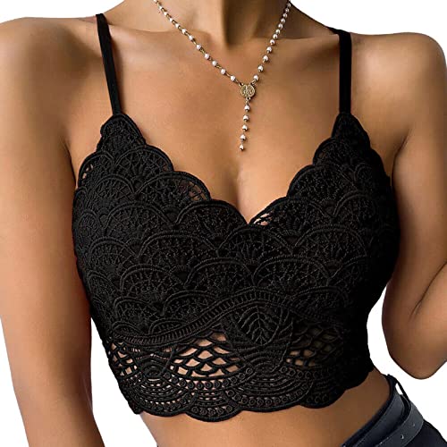 Spitzen Crop Tops für Damen Sexy Frauen Teenager Mädchen Boho Tank Bustier Sport BH Neckholder Top Ausschnitt Weste Korsett Bralette Bluse Cami Oberteil Trägertop Romance Bralette Unterhemd von CCOOfhhc