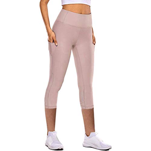 CCOOfhhc Sport Leggings Damen Tasche Capri 3/4 High Waist Elastische Blickdicht Übergröße Sport Leggins mit Seitentaschen für Yoga Freizeit Einfarbige Yogahose von CCOOfhhc