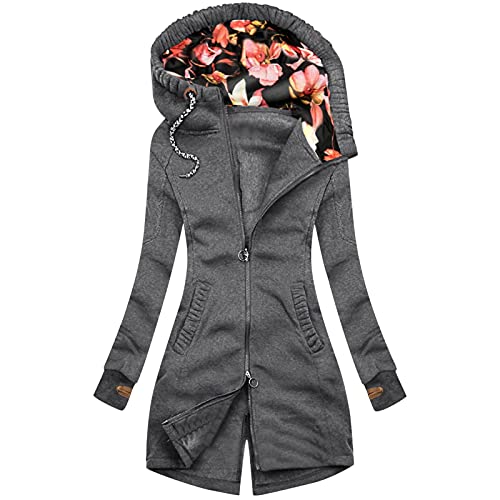 CCOOfhhc Sweatjacke Damen Lang Longjacke Full Zipper Jacke Hoodie Oversized Parka Kapuzenjacke Mantel Long Lange Hoodies Sportbekleidung Jacken Herbst Übergangsjacke Grosse Groessen von CCOOfhhc