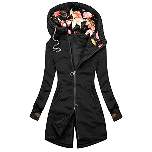 CCOOfhhc Sweatjacke Damen Lang Softshelljacke Wasserdicht Atmungsaktiv Jacke Sweatjacke mit Kapuze Weste Langarm Oversize Outdoor Jacken Herbstmantel Elegant Sweatshirt Mantel von CCOOfhhc