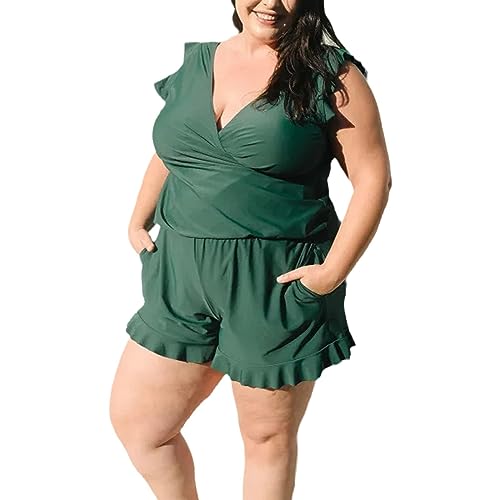 CCOOfhhc Swim Romper Built-in Bra, Badestrampler mit Integriertem BH, Damen-Schwimmstrampler mit integriertem BH in Übergröße, Badeanzug-Strampler für Frauen Baywatch Kostüm Damen Badeanzug von CCOOfhhc