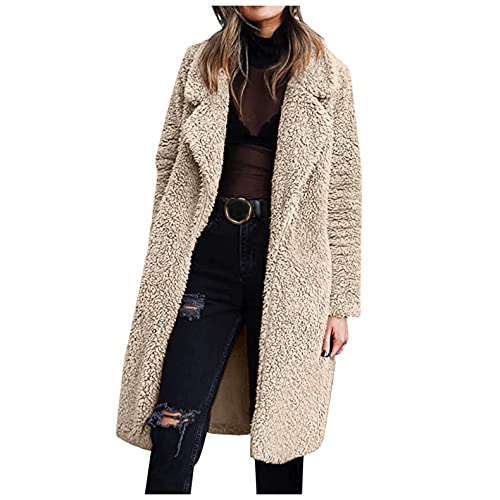 CCOOfhhc Teddy Mantel Damen Lang Oversized Plüschmantel mit Taschen Fleece Plüschjacke Herbst Einfarbige Pullover Winter Winterjacke Sweater Outwear Fleece Plüsch Wintermantel von CCOOfhhc