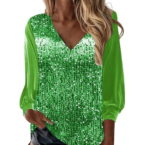 CCOOfhhc Tunika Damen Elegant Pailletten Oberteil Festlich Party Bluse Glitzer Shirt Langarm Lässig Rundhals Oberteile Langarmshirt Große Größen Glitzertop Blusenshirt Samtshirt Mit Glitzer von CCOOfhhc