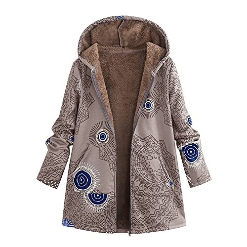 CCOOfhhc Vintage Parka Jacke Damen Boho Bunt Mantel mit Innenfleece Winterjacke Damen Warm Lang Bunt Hippie Blumendruck Übergangsjacke mit Reißverschluss Fleece Kapuzenjacke Große Größen von CCOOfhhc