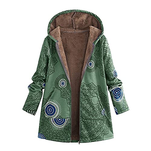CCOOfhhc Vintage Parka Jacke Damen Boho Bunt Mantel mit Innenfleece Winterjacke Damen Warm Lang Bunt Hippie Blumendruck Übergangsjacke mit Reißverschluss Fleece Kapuzenjacke Große Größen von CCOOfhhc