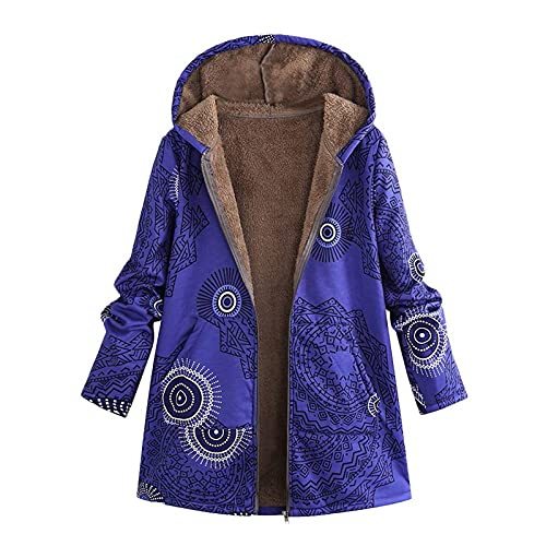 CCOOfhhc Vintage Parka Jacke Damen Boho Bunt Mantel mit Innenfleece Winterjacke Damen Warm Lang Bunt Hippie Blumendruck Übergangsjacke mit Reißverschluss Fleece Kapuzenjacke Große Größen von CCOOfhhc