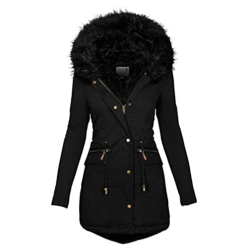 CCOOfhhc Winterjacke Damen Lang Warm Gefüttert Elegant Kurz Mit Fellkapuze Fell Innen Übergroßen Longjacke Übergang Übergangsjacke Große Größen Winter Kapuze Übergangsparka Grösse Fleece Damenjacken von CCOOfhhc