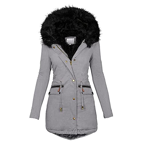 CCOOfhhc Winterjacke Damen Lang Warm Gefüttert Elegant Kurz Mit Fellkapuze Fell Innen Übergroßen Longjacke Übergang Übergangsjacke Große Größen Winter Kapuze Übergangsparka Grösse Fleece Damenjacken von CCOOfhhc