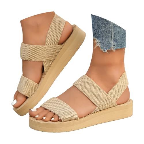 CCOOfhhc barfuss sandalen,Sandalen Damen Sommer Bequem Hausschuhe Offene Schuhe Breite Füße Schicke Latschen Sommerschuhe Hanfseil Keilabsatz Barfuss Sandaletten Elegant Slingback Damensandalen von CCOOfhhc