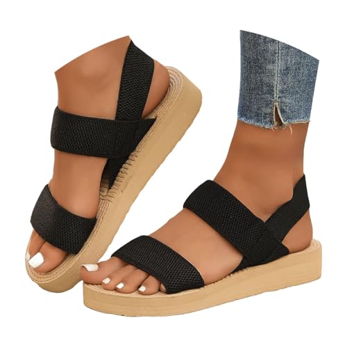 CCOOfhhc barfußschuhe damen,Sandalen Damen Sommer Bequem Hausschuhe Offene Schuhe Breite Füße Schicke Latschen Sommerschuhe Hanfseil Keilabsatz Barfuss Sandaletten Elegant Slingback Damensandalen von CCOOfhhc