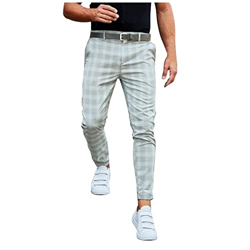 Chino Hosen Männer Kariert Lange Chinohose Stretch Comfort Fit Sporthose Reißverschluss Bequeme Herrenhose Freizeithose Sporthose mit Taschen für Jogging Gym von CCOOfhhc