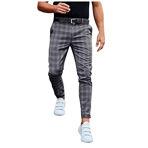 Chino Hosen Männer Kariert Lange Chinohose Stretch Comfort Fit Sporthose Reißverschluss Bequeme Herrenhose Freizeithose Sporthose mit Taschen für Jogging Gym von CCOOfhhc