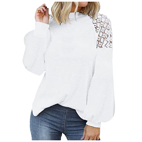 Damen Bluse Elegant Langarm Spitzen Locker Shirts Oberteil Tops Herbst Frühling Tunika Einfarbig Langarmshirt Rundhals Große Größen T-Shirt Longsleeve Casual Hemdbluse Lässig Lose Damenoberteil von CCOOfhhc