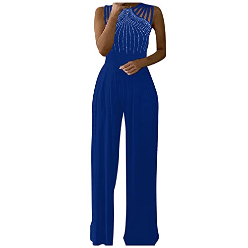Damen Latzhose Sommer Jumpsuit Overalls, Weites Bein Vintage Trägerhose Casual Overalls Romper Lässig Arbeitshose Beiläufig Locker Einteiler Spagettiträger Retro Strand Einfarbig Baggy Hosenanzug von CCOOfhhc