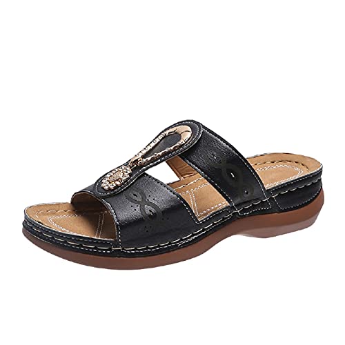 Damen Orthopädische Pantoletten Mode Freizeit Schuhe Leicht Pantoletten Sandaletten Slip On Flip-Flops Lässige Strand Sommer Flip Flops PU-Leder Vintage Offene Kappe Fußbett Boho Badelatschen von CCOOfhhc