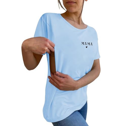 Damen Stillshirt Kurzarm Umstandsmode T-Shirt Stillen Stillfreundliches Umstandsshirt mit Reißverschluss Mama's Boobery Always On Tap Oberteil Elegant Schwangere Nursing Tops Still Shirts von CCOOfhhc