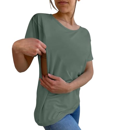 Damen Stillshirt Kurzarm Umstandsmode T-Shirt Stillen Stillfreundliches Umstandsshirt mit Reißverschluss Mama's Boobery Always On Tap Oberteil Elegant Schwangere Nursing Tops Still Shirts von CCOOfhhc