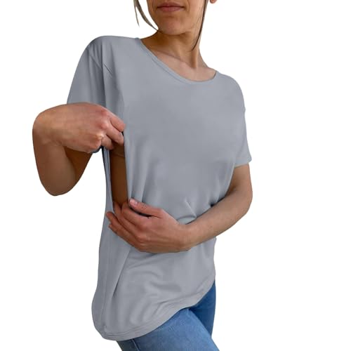 Damen Stillshirt Kurzarm Umstandsmode T-Shirt Stillen Stillfreundliches Umstandsshirt mit Reißverschluss Mama's Boobery Always On Tap Oberteil Elegant Schwangere Nursing Tops Still Shirts von CCOOfhhc