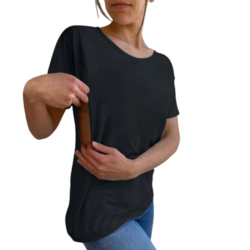Damen Stillshirt Kurzarm Umstandsmode T-Shirt Stillen Stillfreundliches Umstandsshirt mit Reißverschluss Mama's Boobery Always On Tap Oberteil Elegant Schwangere Nursing Tops Still Shirts von CCOOfhhc