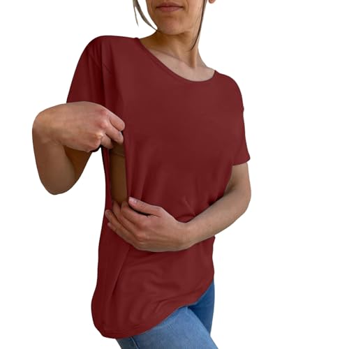Damen Stillshirt Kurzarm Umstandsmode T-Shirt Stillen Stillfreundliches Umstandsshirt mit Reißverschluss Mama's Boobery Always On Tap Oberteil Elegant Schwangere Nursing Tops Still Shirts von CCOOfhhc