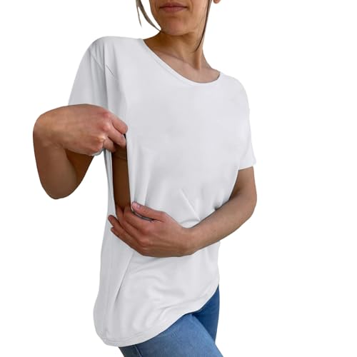Damen Stillshirt Kurzarm Umstandsmode T-Shirt Stillen Stillfreundliches Umstandsshirt mit Reißverschluss Mama's Boobery Always On Tap Oberteil Elegant Schwangere Nursing Tops Still Shirts von CCOOfhhc