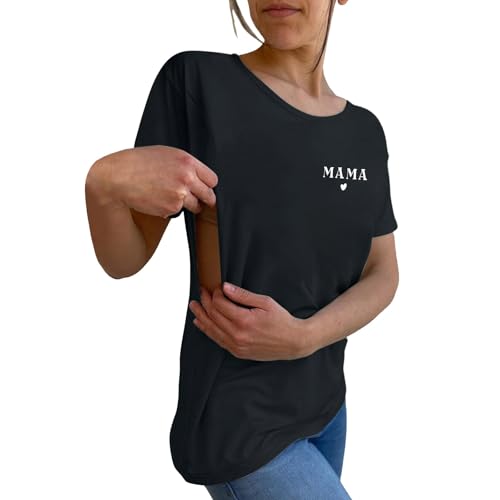 Damen Stillshirt Kurzarm Umstandsmode T-Shirt Stillen Stillfreundliches Umstandsshirt mit Reißverschluss Mama's Boobery Always On Tap Oberteil Elegant Schwangere Nursing Tops Still Shirts von CCOOfhhc