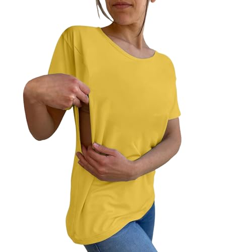 Damen Stillshirt Kurzarm Umstandsmode T-Shirt Stillen Stillfreundliches Umstandsshirt mit Reißverschluss Mama's Boobery Always On Tap Oberteil Elegant Schwangere Nursing Tops Still Shirts von CCOOfhhc