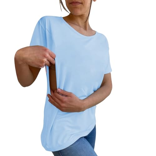 Damen Stillshirt Kurzarm Umstandsmode T-Shirt Stillen Stillfreundliches Umstandsshirt mit Reißverschluss Mama's Boobery Always On Tap Oberteil Elegant Schwangere Nursing Tops Still Shirts von CCOOfhhc