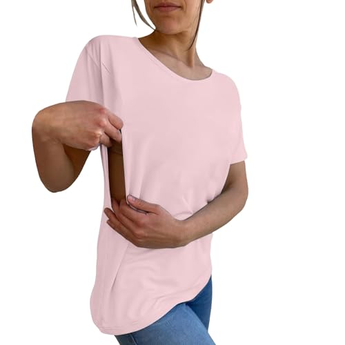 Damen Stillshirt Kurzarm Umstandsmode T-Shirt Stillen Stillfreundliches Umstandsshirt mit Reißverschluss Mama's Boobery Always On Tap Oberteil Elegant Schwangere Nursing Tops Still Shirts von CCOOfhhc