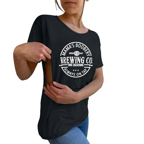 Damen Stillshirt Kurzarm Umstandsshirt Stillen Stillfreundliches Umstandsmode T-Shirt mit Reißverschluss Mama's Boobery Always On Tap Oberteil Elegant Stilltops Schwangere Nursing Tops 2024 von CCOOfhhc